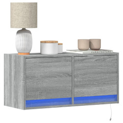 Ścienna szafka TV z LED, szary dąb sonoma, 80x31x35 cm