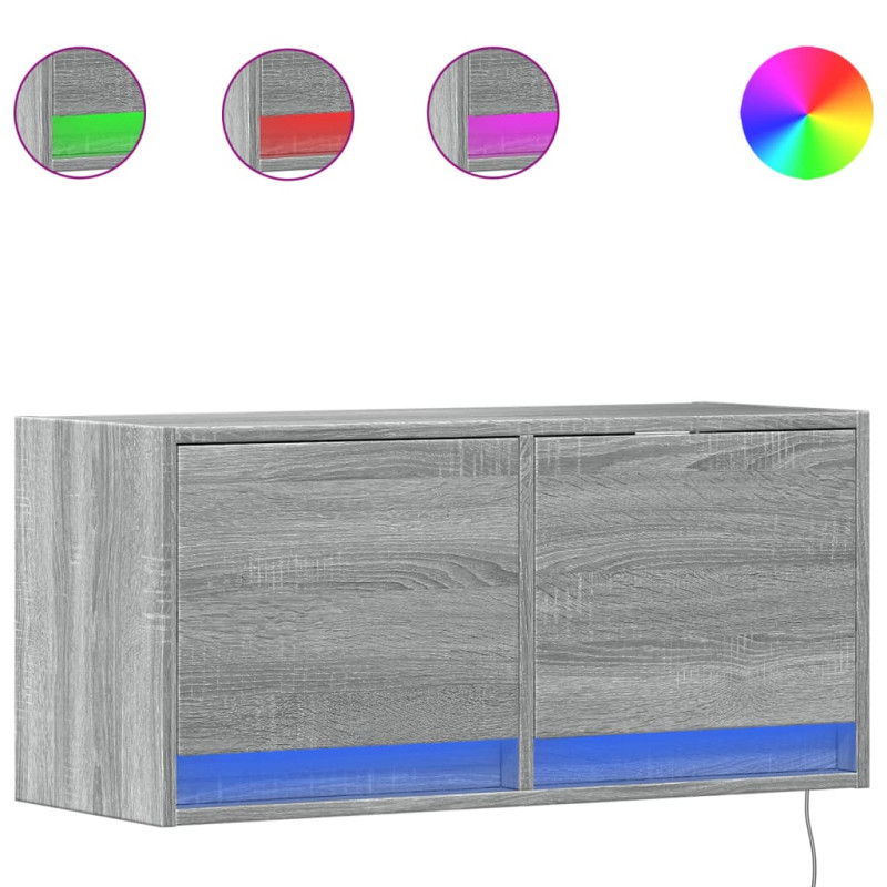 Ścienna szafka TV z LED, szary dąb sonoma, 80x31x35 cm
