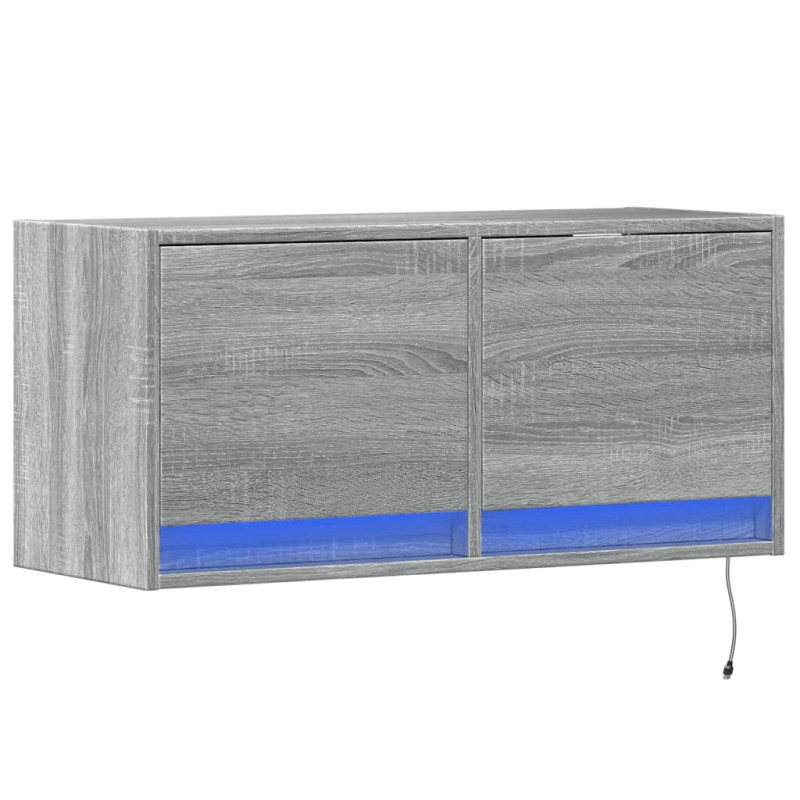 Ścienna szafka TV z LED, szary dąb sonoma, 80x31x35 cm