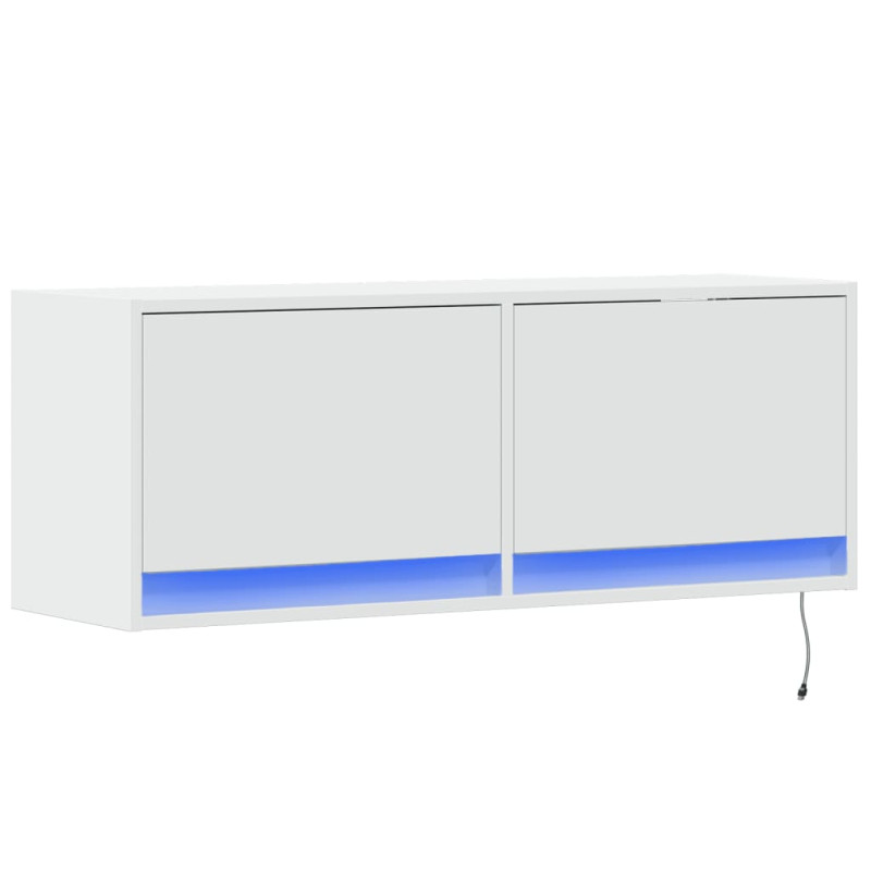 Ścienna szafka TV z LED, biała, 100x31x35 cm