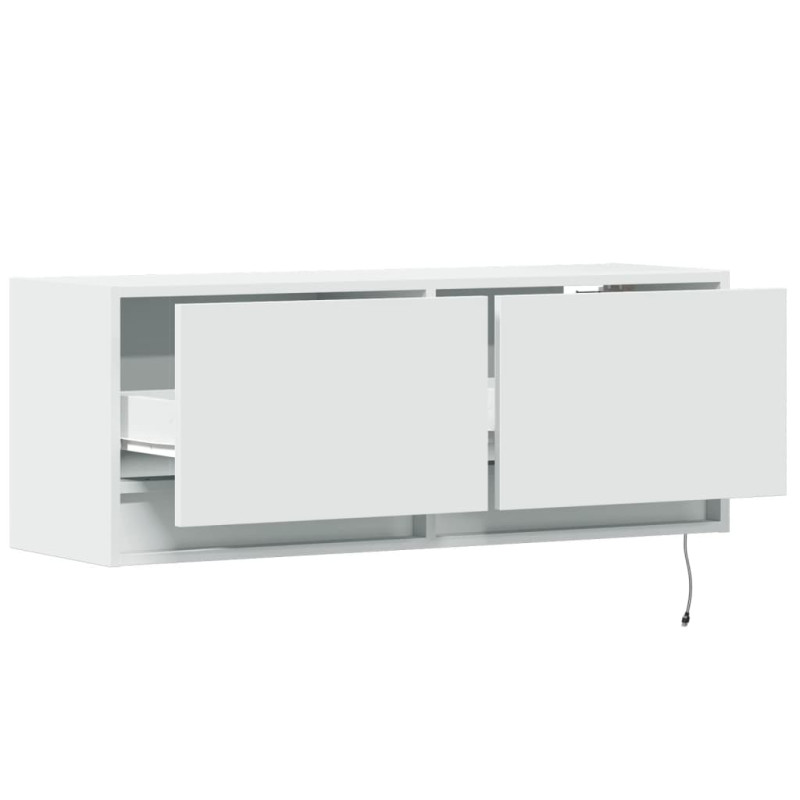 Ścienna szafka TV z LED, biała, 100x31x35 cm