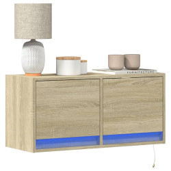 Ścienna szafka TV z LED, dąb sonoma, 80x31x35 cm