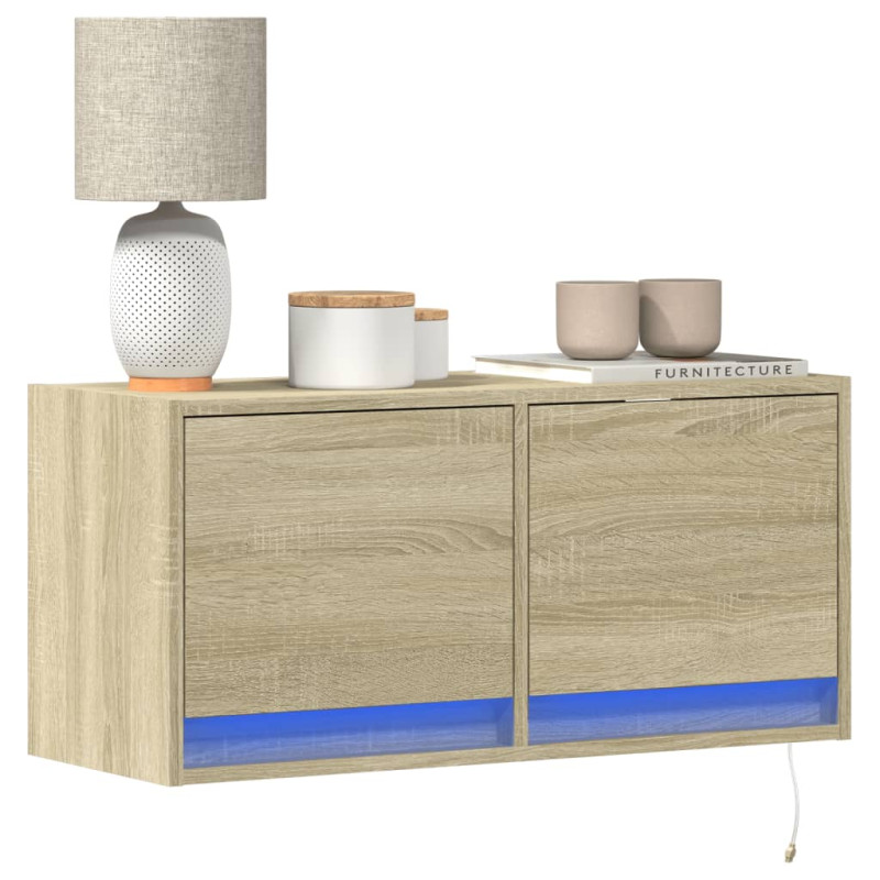 Ścienna szafka TV z LED, dąb sonoma, 80x31x35 cm