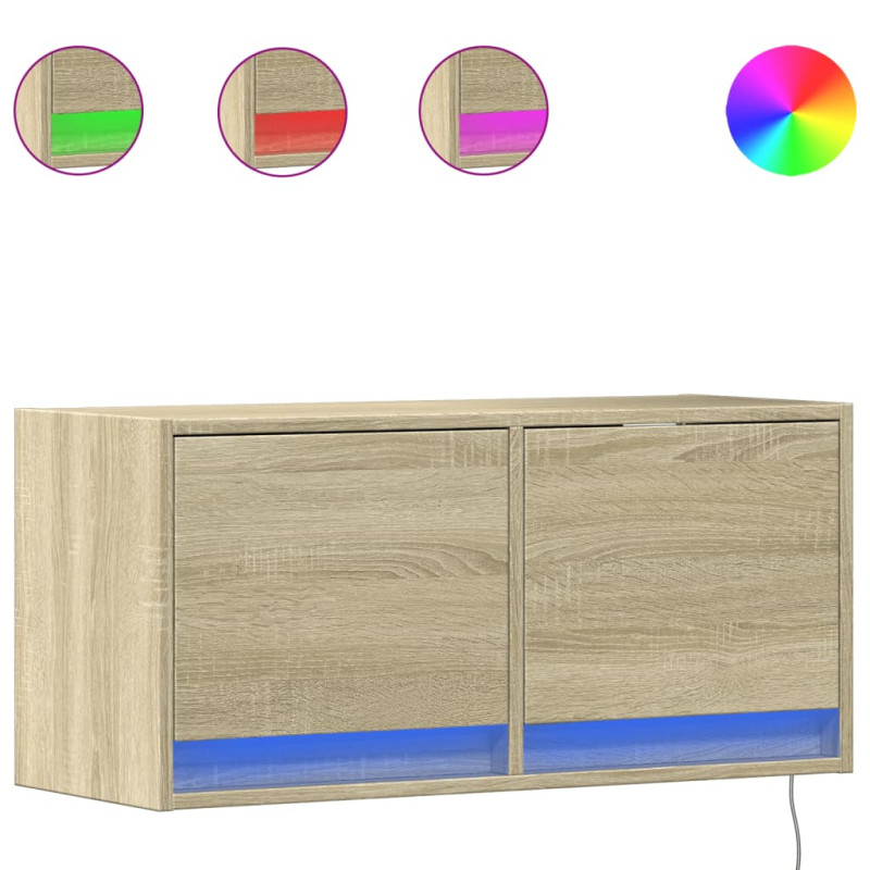 Ścienna szafka TV z LED, dąb sonoma, 80x31x35 cm