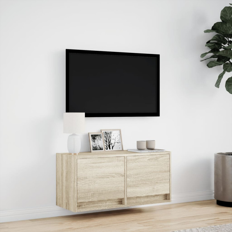 Ścienna szafka TV z LED, dąb sonoma, 80x31x35 cm