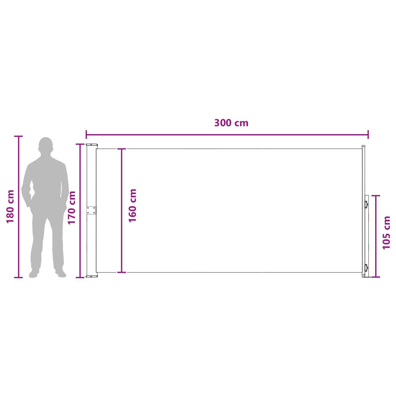 Rozkładany boczny markiz antracytowy 300 x 170 cm Poliester