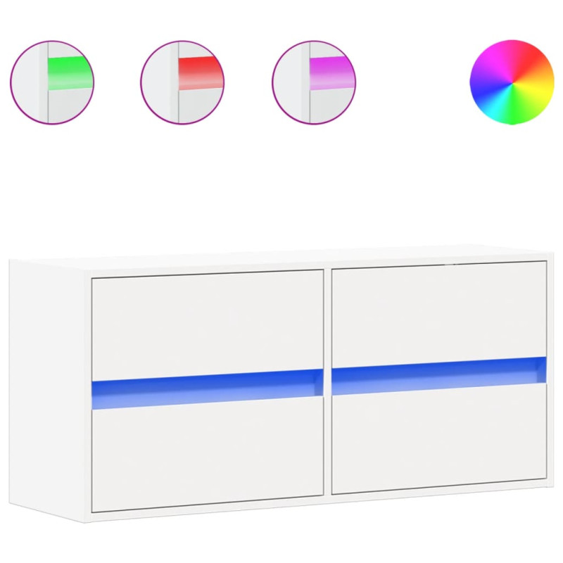 Ścienna szafka TV z LED, biała, 100x31x45 cm