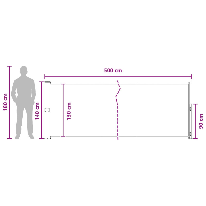 Rozkładany boczny markiz antracytowy 500 x 140 cm Poliester