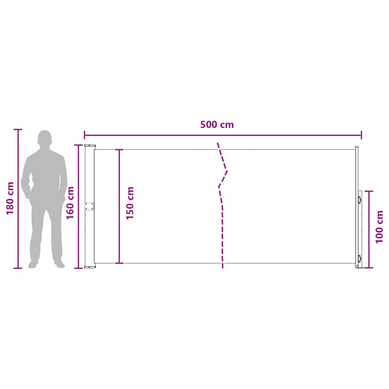 Rozkładany boczny markiz Beżowy 500 x 160 cm Poliester
