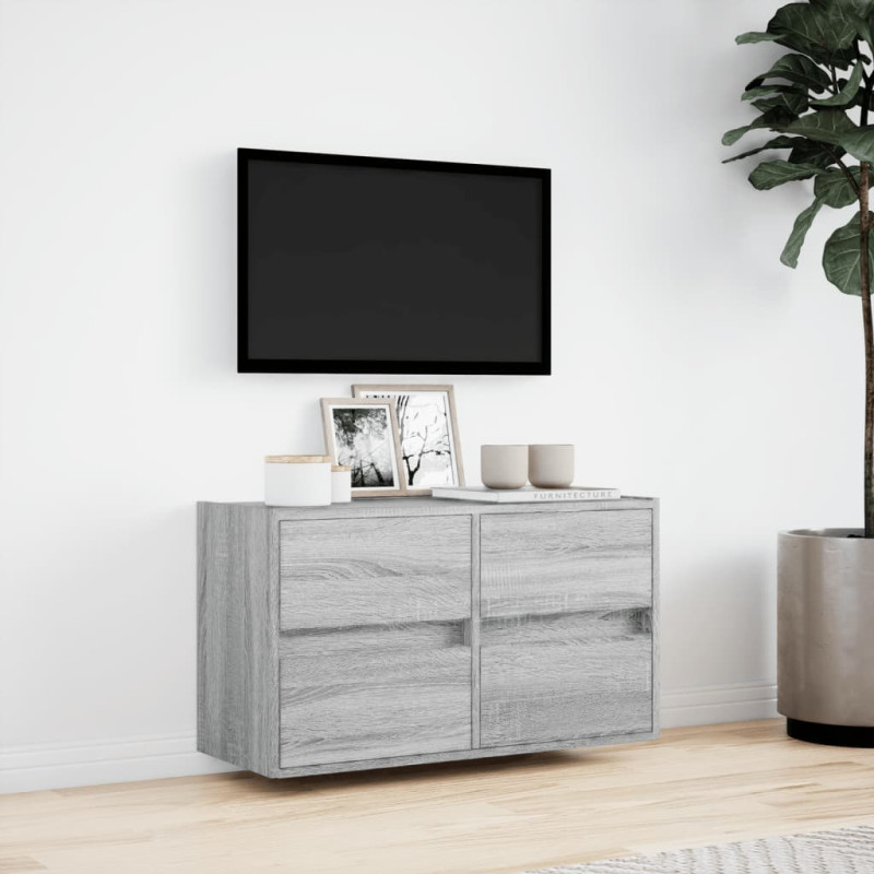 Ścienna szafka TV z LED, szary dąb sonoma, 80x31x45 cm