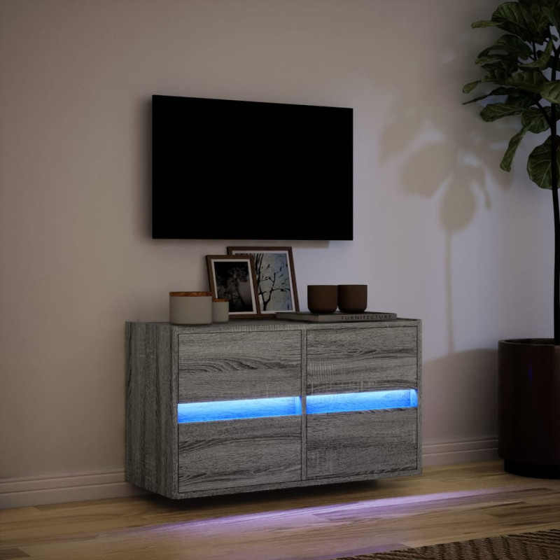 Ścienna szafka TV z LED, szary dąb sonoma, 80x31x45 cm
