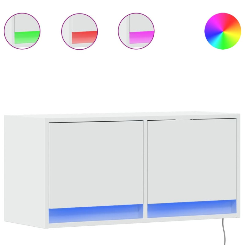Ścienna szafka TV z LED, biała, 80x31x35 cm