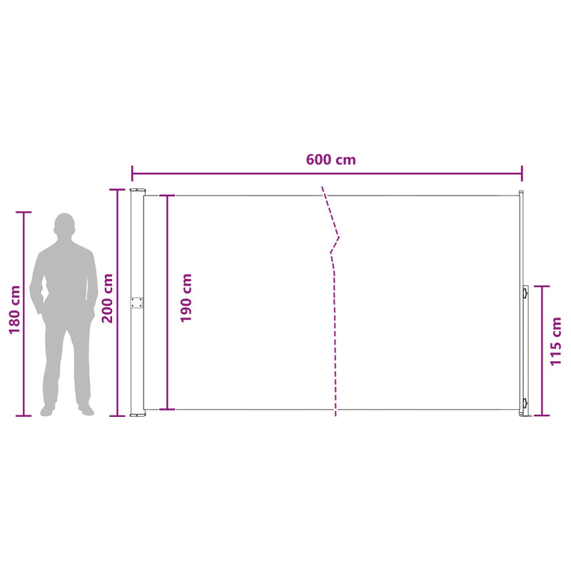 Rozkładany boczny markiz Beżowy 600 x 200 cm Poliester
