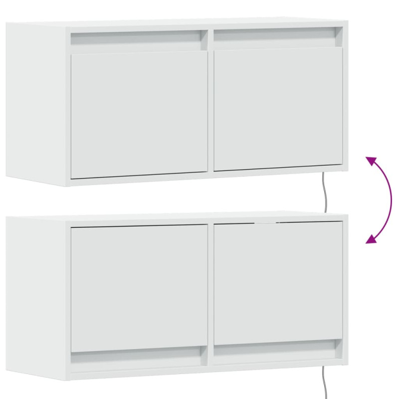 Ścienna szafka TV z LED, biała, 80x31x35 cm