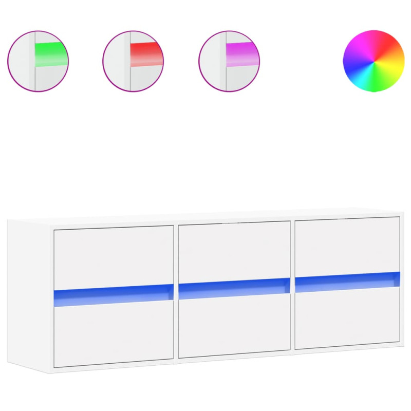 Ścienna szafka TV z LED, biała, 130x31x45 cm
