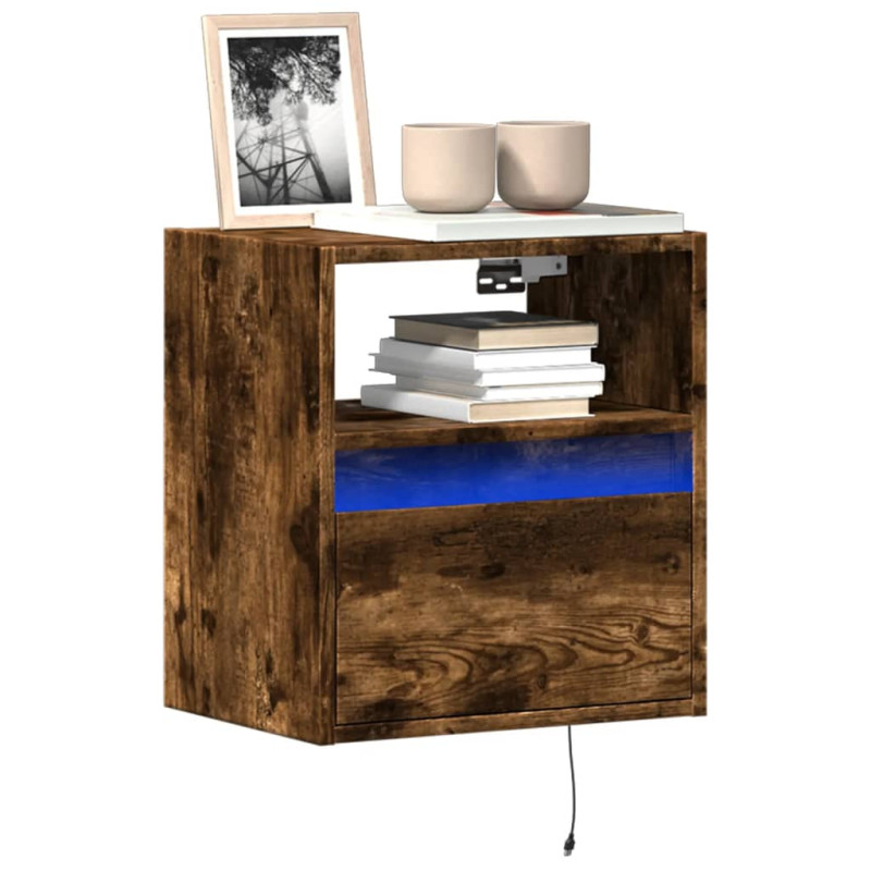 Ścienne szafki TV z LED, 2 szt., przydymiony dąb, 41x31x45 cm