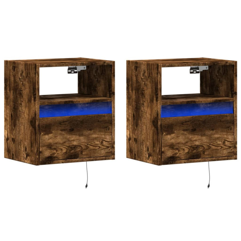 Ścienne szafki TV z LED, 2 szt., przydymiony dąb, 41x31x45 cm