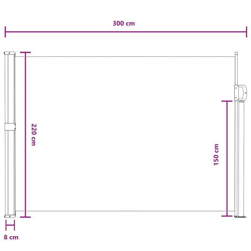 Rozkładany boczny markiz piaskowy 300 x 220 cm Poliester