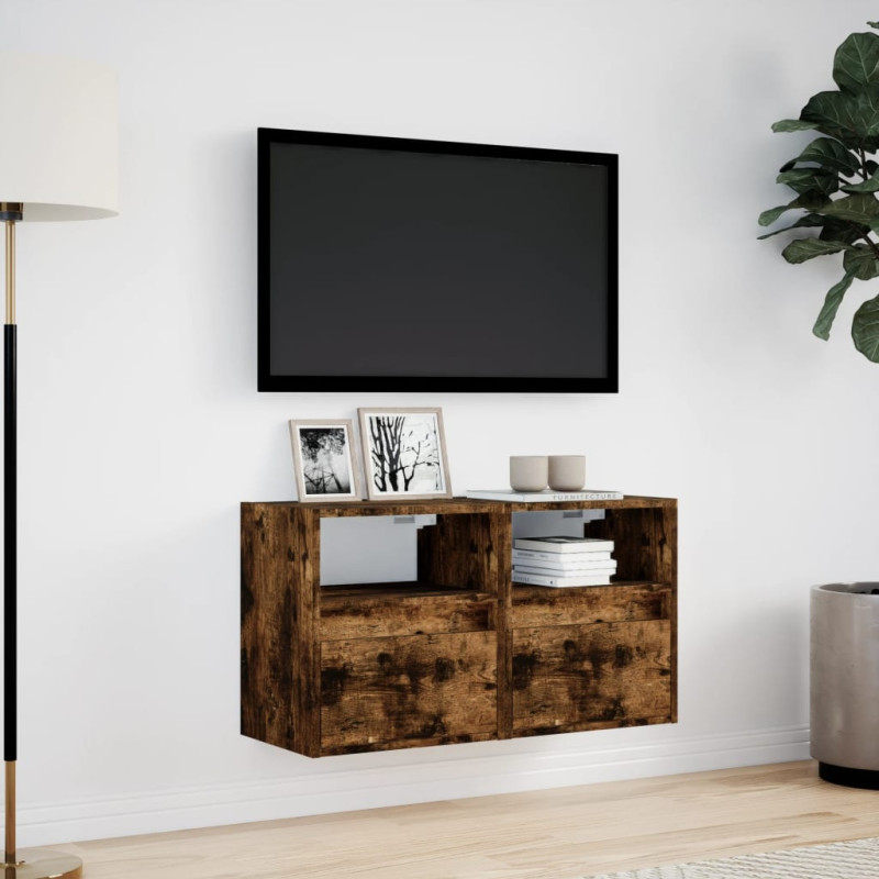 Ścienne szafki TV z LED, 2 szt., przydymiony dąb, 41x31x45 cm