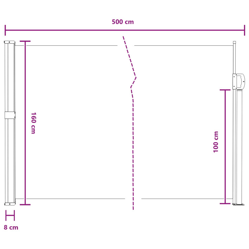 Rozkładany boczny markiz piaskowy 500 x 160 cm Poliester