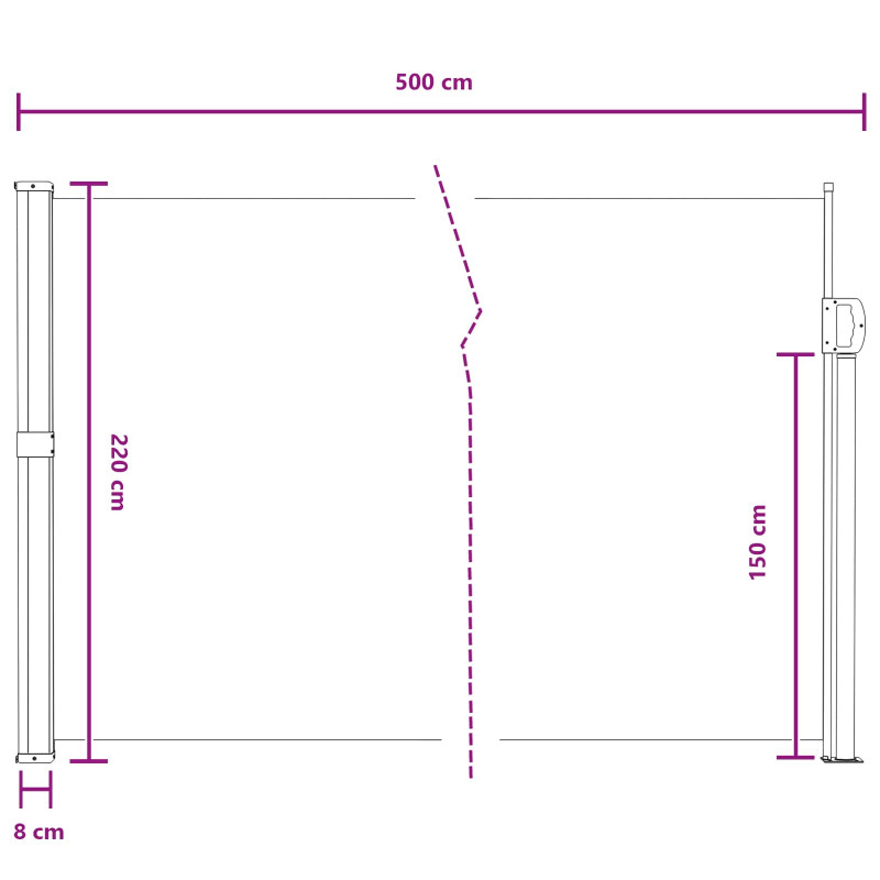 Rozkładany boczny markiz Szary 500 x 220 cm Poliester