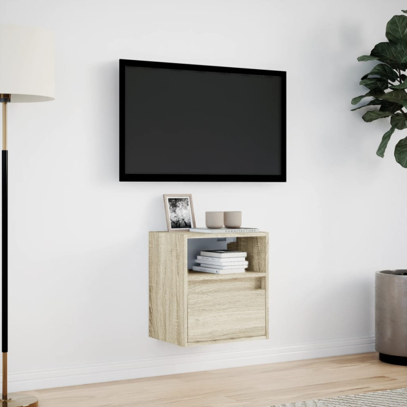 Ścienna szafka TV z LED, dąb sonoma, 41x31x45 cm