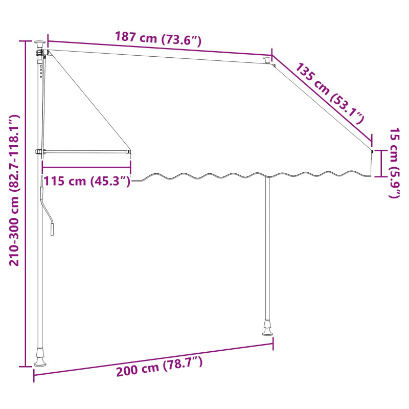 Ręczna markiza zwijana Czarny 200 cm