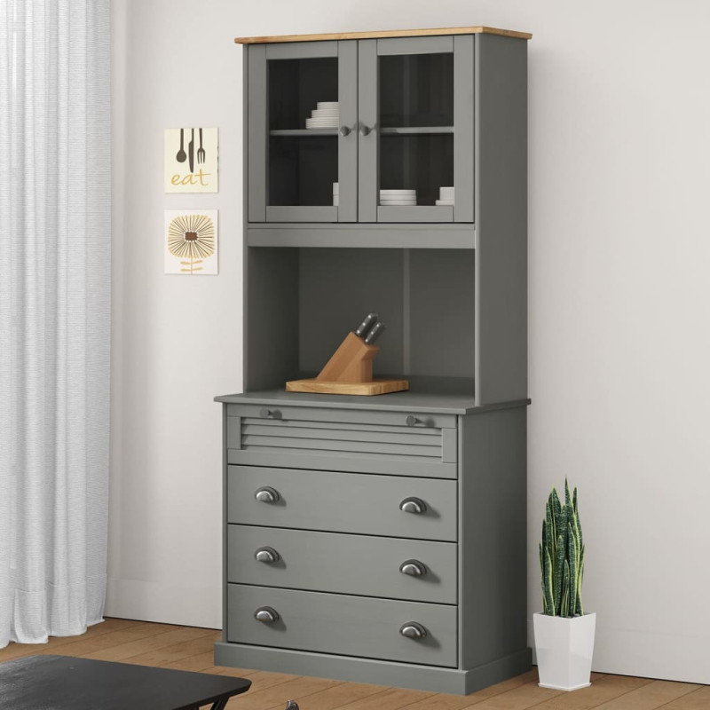 Kredens VIGO, szary, 80x40x176 cm, lite drewno sosnowe