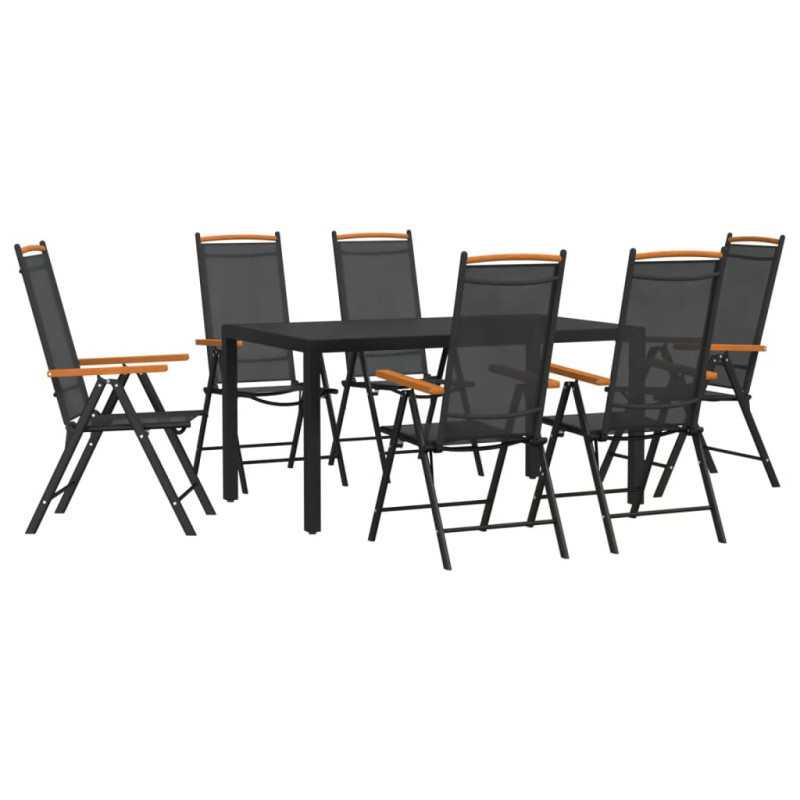 7-częściowy zestaw mebli ogrodowych, czarny, aluminium