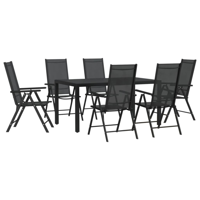 7-częściowy zestaw mebli ogrodowych, czarny, aluminium
