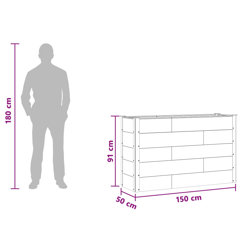 Podniesiona rabata ogrodowa Czarny 150 x 50 x 91 cm alu.