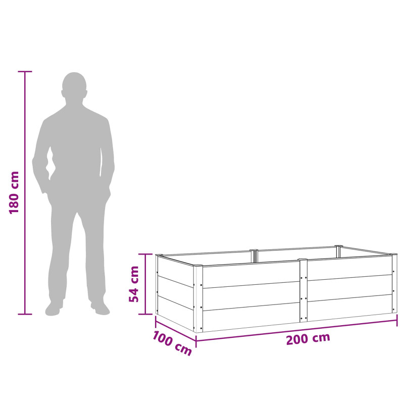 Podniesiona rabata ogrodowa Czarny 200 x 100 x 54 cm alu.