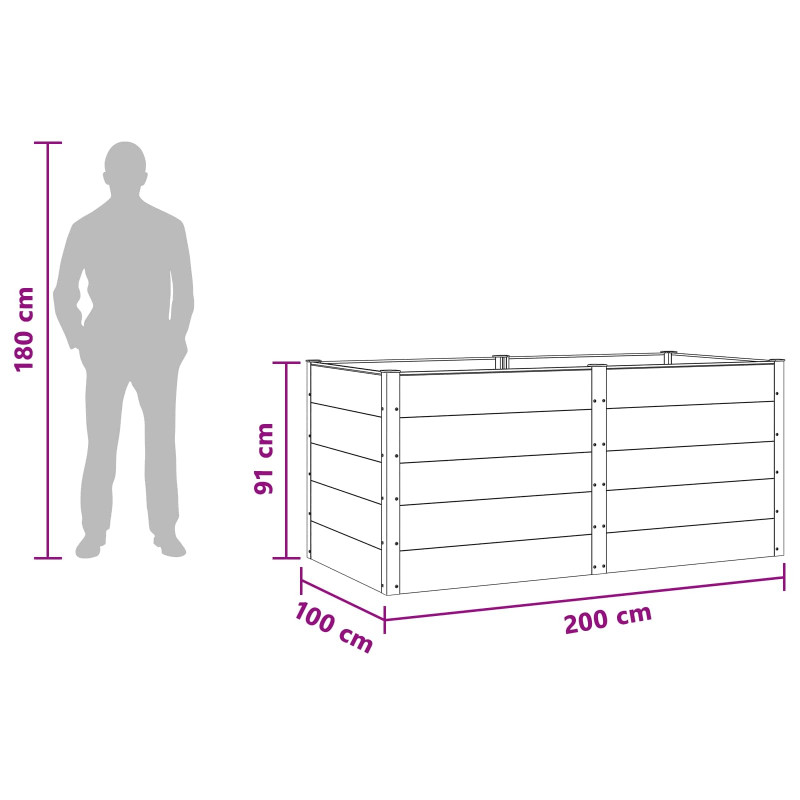 Podniesiona rabata ogrodowa Czarny 200 x 100 x 91 cm alu.