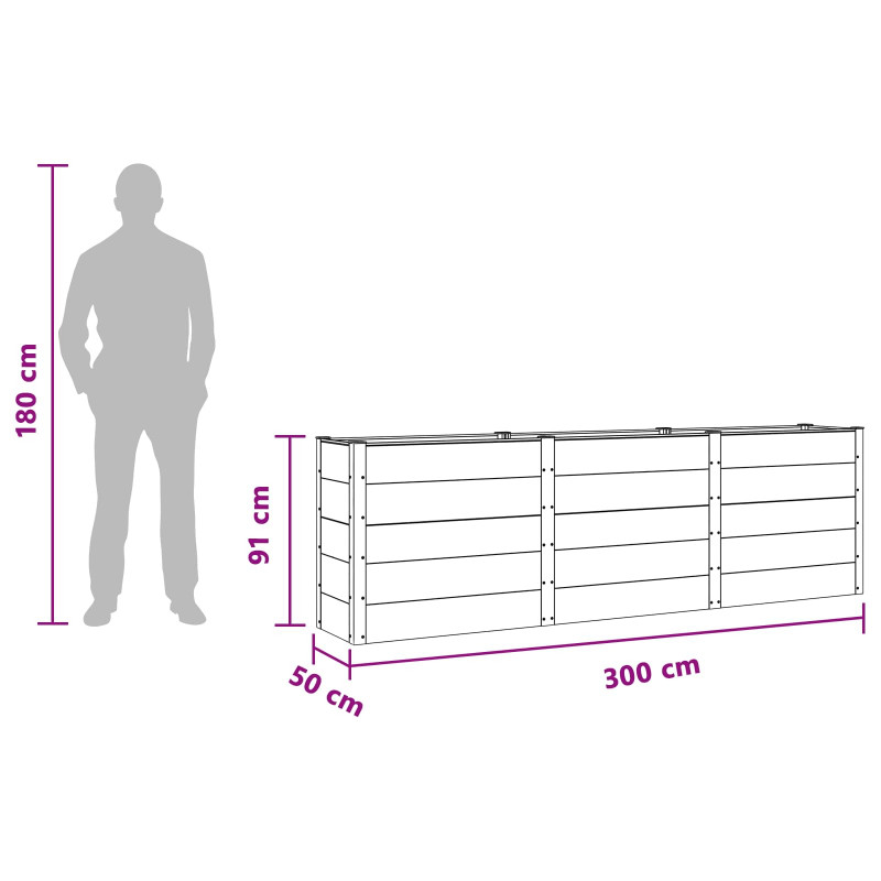 Podniesiona rabata ogrodowa Czarny 300 x 50 x 91 cm alu.