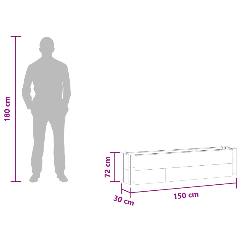 Podniesiona rabata ogrodowa Czarny 150 x 30 x 36 cm alu.