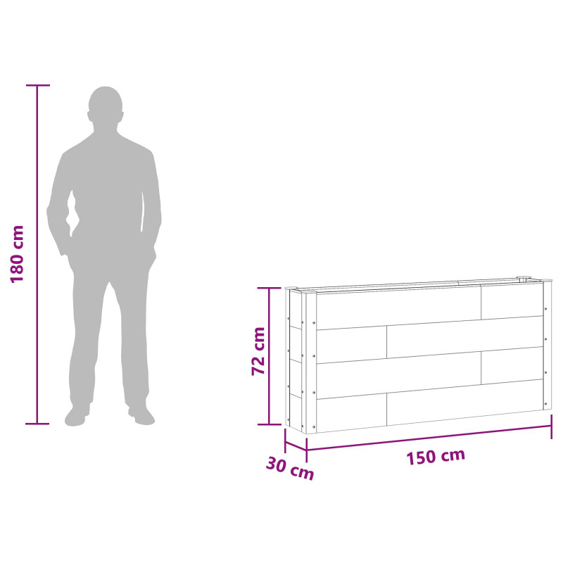 Podniesiona rabata ogrodowa Czarny 150 x 30 x 72 cm alu.