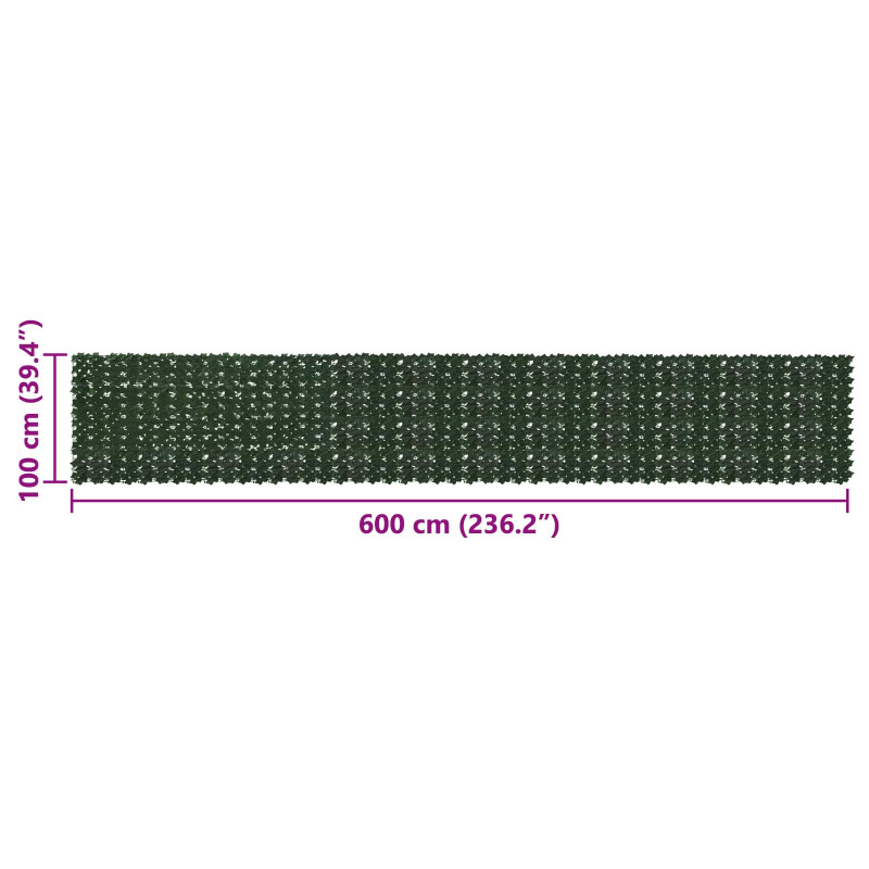 Parawan balkonowy z liśćmi Ciemnozielony 600 x 100 cm