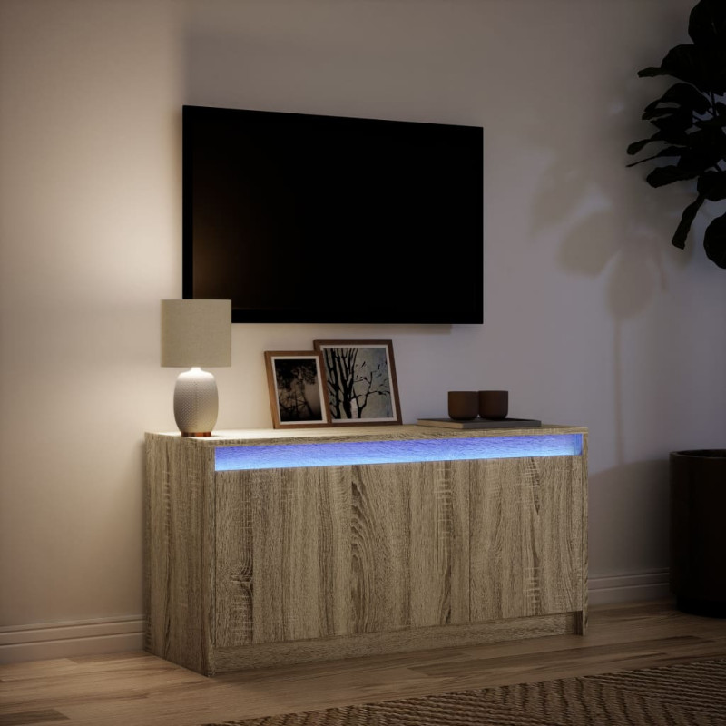 Szafka pod TV z LED, dąb sonoma, 100x34x50 cm