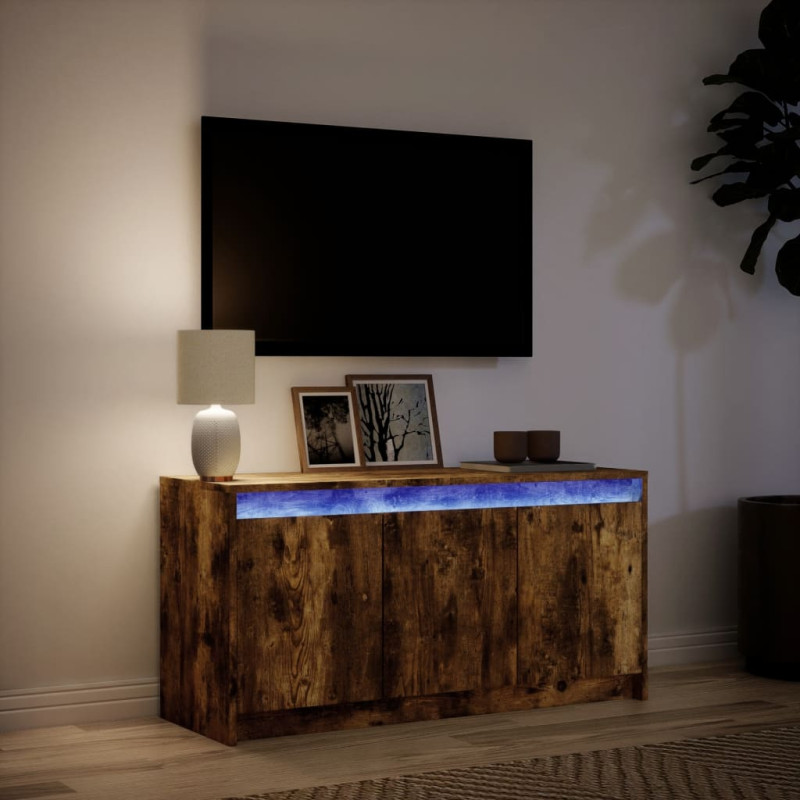 Szafka pod TV z LED, przydymiony dąb, 100x34x50 cm