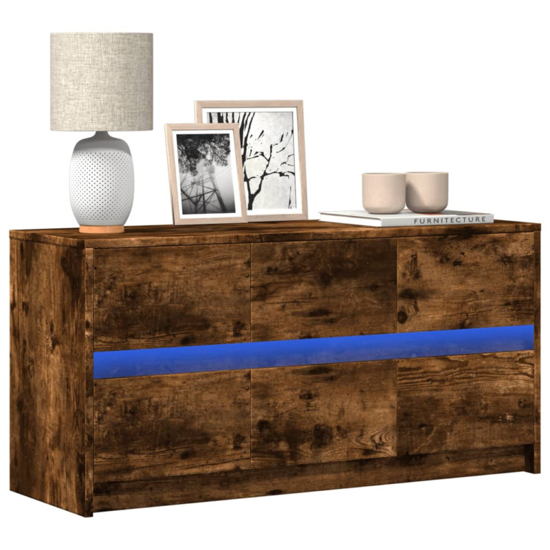 Szafka pod TV z LED, przydymiony dąb, 100x34x50 cm