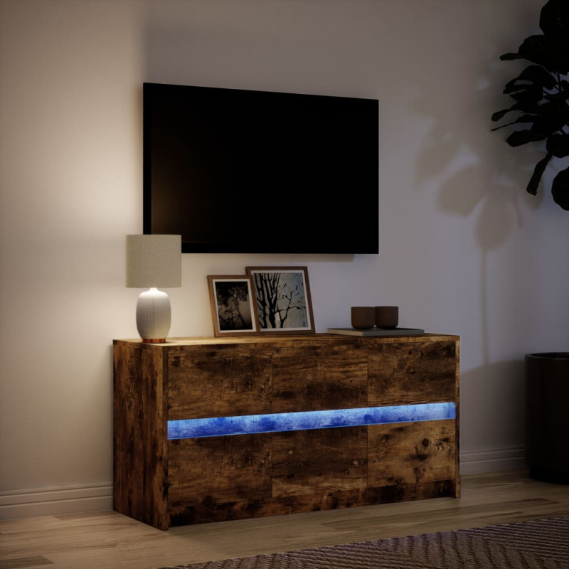 Szafka pod TV z LED, przydymiony dąb, 100x34x50 cm