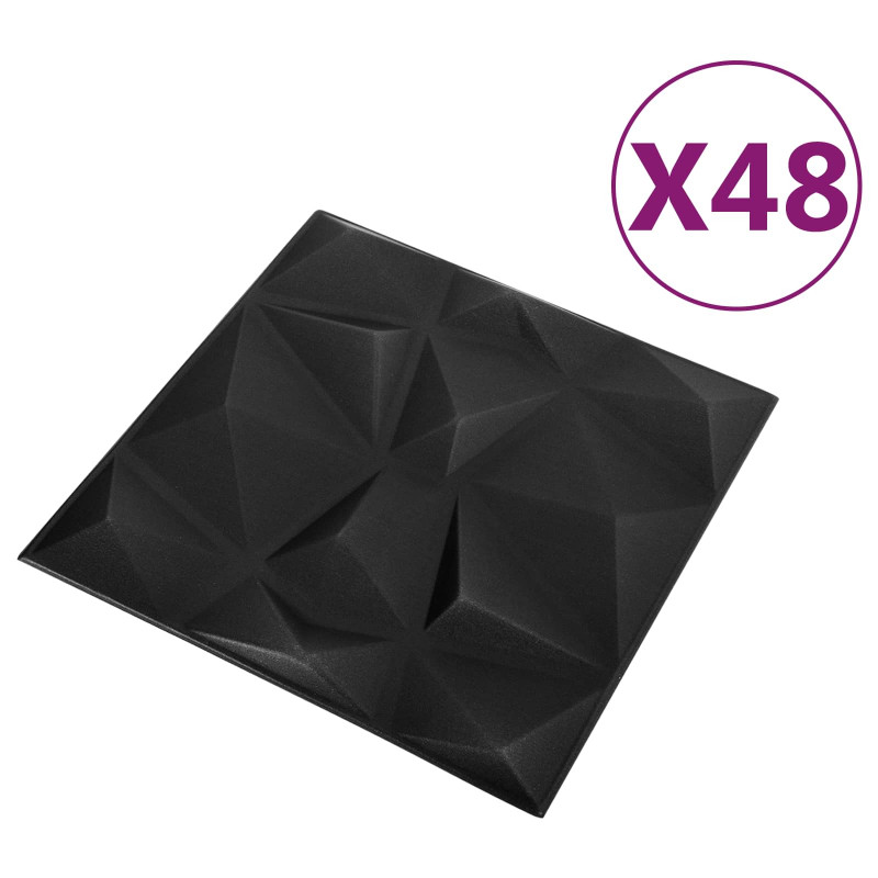 Panele ścienne 48 pcs Czarny diamentowy 50 x 50 cm Pianka XPS