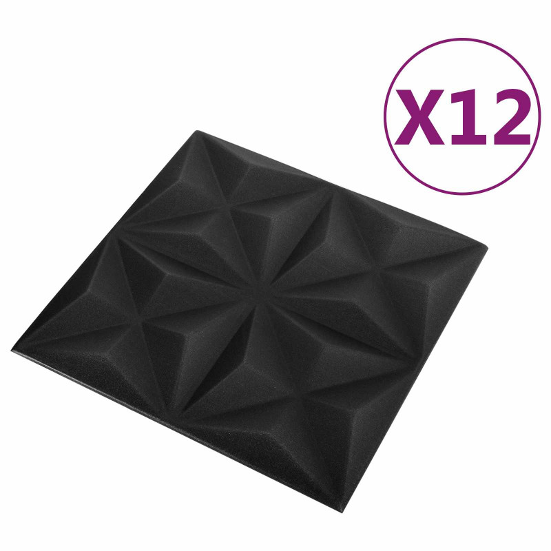Panele ścienne 12 pcs Origami czarne 50 x 50 cm Pianka XPS