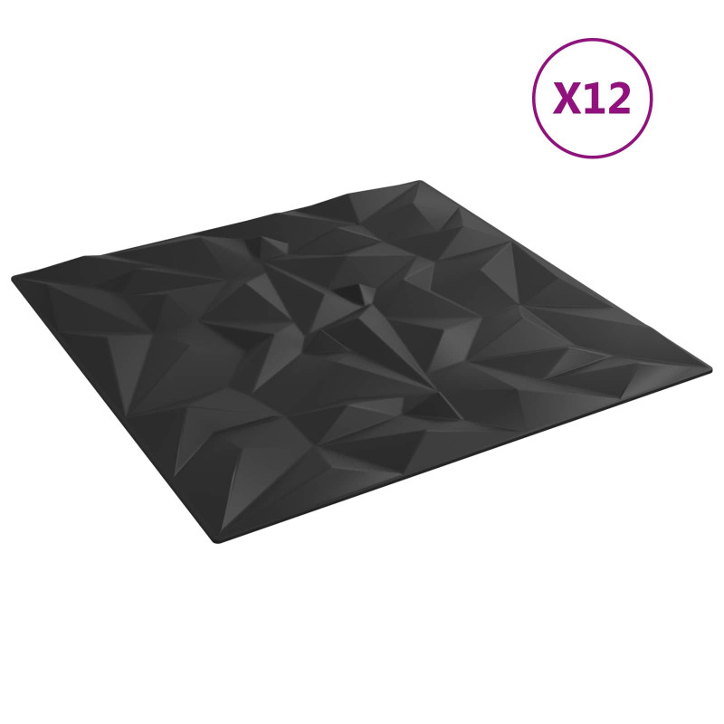 Panele ścienne 12 pcs Czarny 50 x 50 cm Pianka XPS
