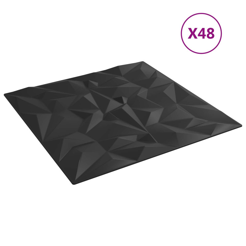 Panele ścienne 48 pcs Czarny 50 x 50 cm Pianka XPS