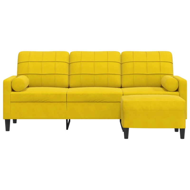 3-osobowa sofa z podnóżkiem, żółta, 180 cm, aksamit