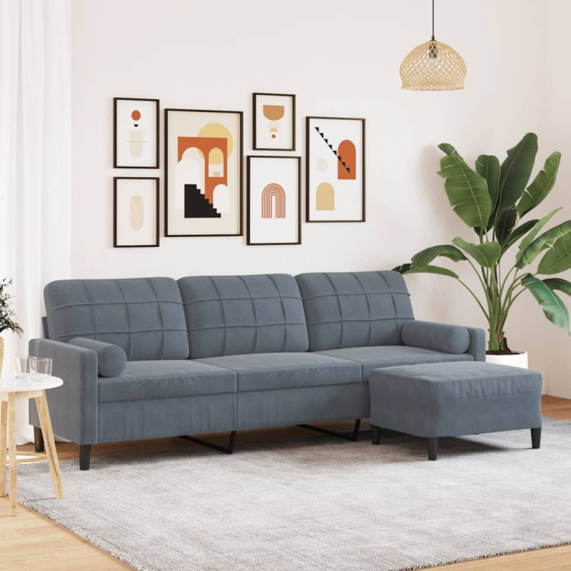 3-osobowa sofa z podnóżkiem, ciemnoszara, 210 cm, aksamit
