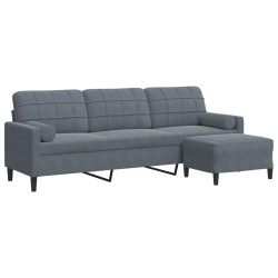 3-osobowa sofa z podnóżkiem, ciemnoszara, 210 cm, aksamit