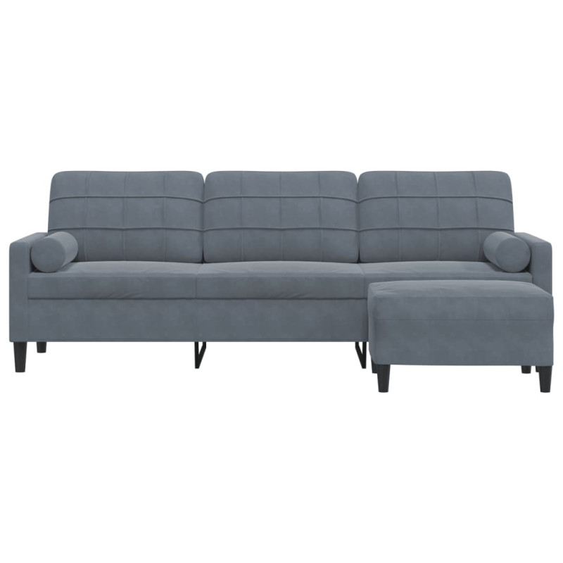 3-osobowa sofa z podnóżkiem, ciemnoszara, 210 cm, aksamit