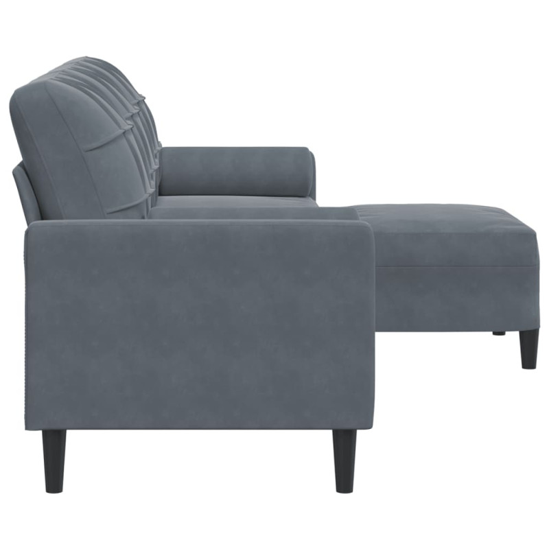 3-osobowa sofa z podnóżkiem, ciemnoszara, 210 cm, aksamit